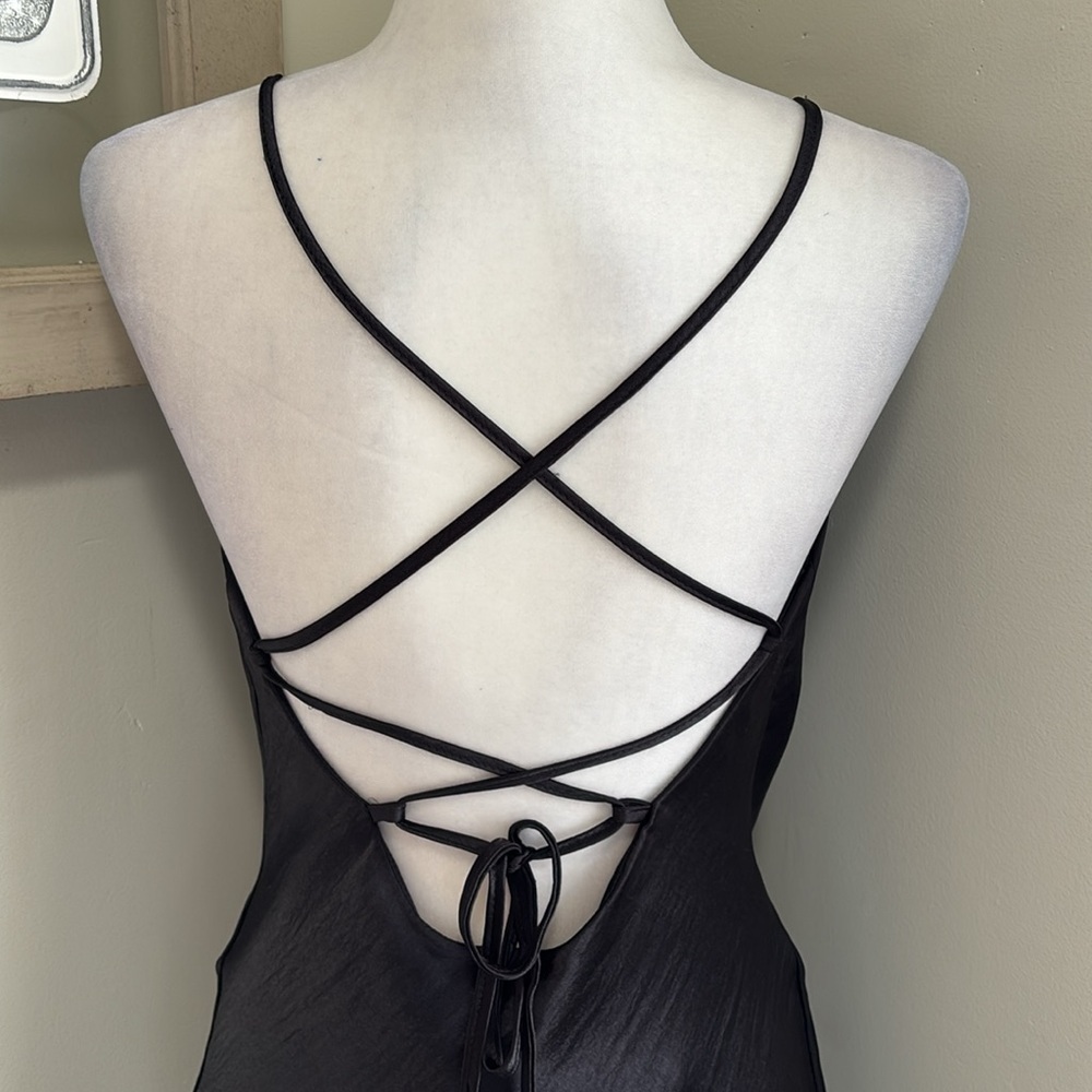 ASOS DESIGN cami mini slip dress in high shine satin with lace up back NWT - Picture 7 of 10